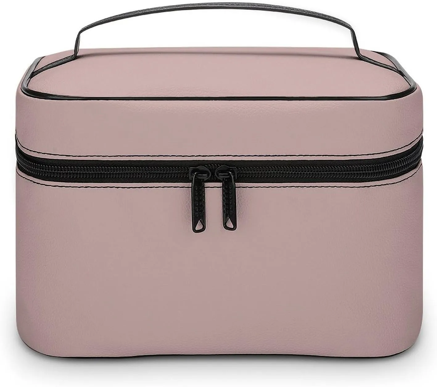 Leather Cosmetic Case, Dusty Pink Trend Color Portable Makeup Bag Organizer Large Capacity Travel Toiletry Bag with Zipper