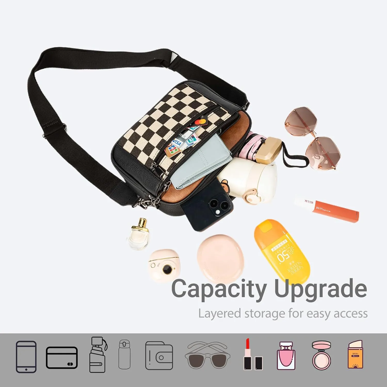 Leather Crossbody Bag for Women,Small Cross Body Trendy Vegan Purses for Women with Adjustable Shoulder Strap