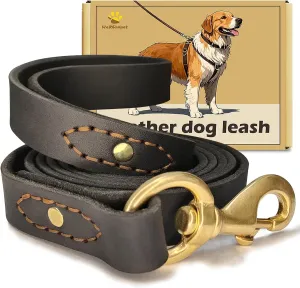 Leather Dog Leash 6 ft x 1 inch,Strong and Soft Heavy Duty Genuine Leather Dog Leash for Large, Medium, Small Dogs Premium Leather Leash for Dogs