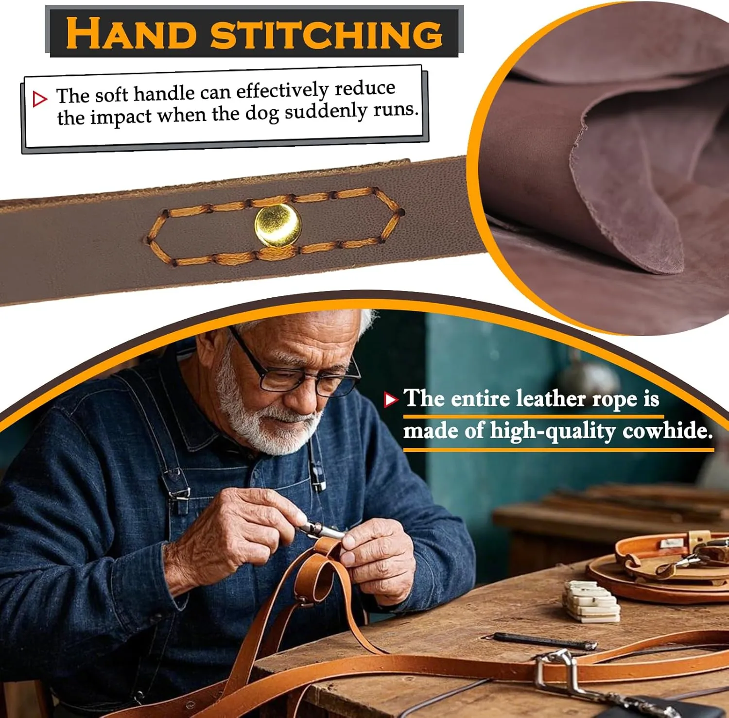 Leather Dog Leash 6 ft x 1 inch,Strong and Soft Heavy Duty Genuine Leather Dog Leash for Large, Medium, Small Dogs Premium Leather Leash for Dogs