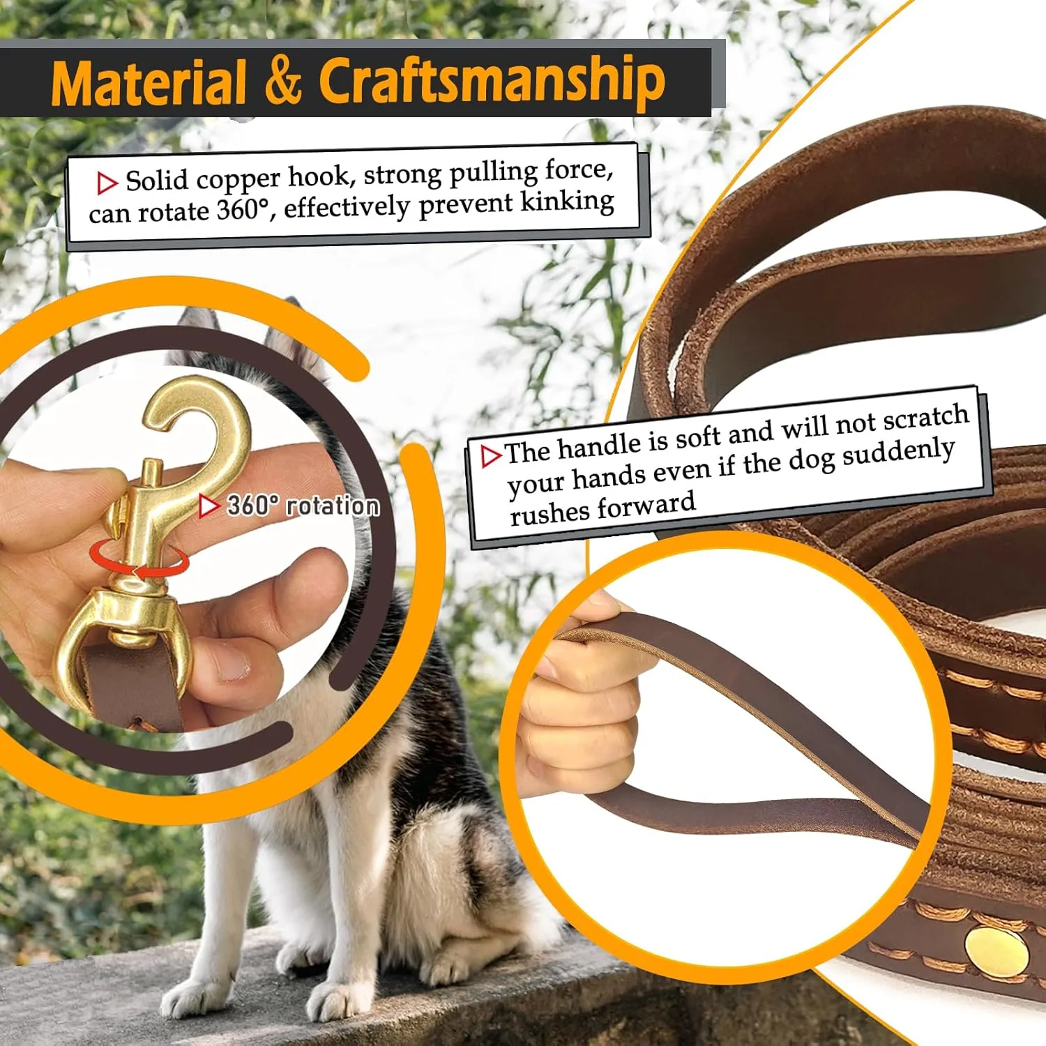 Leather Dog Leash 6 ft x 1 inch,Strong and Soft Heavy Duty Genuine Leather Dog Leash for Large, Medium, Small Dogs Premium Leather Leash for Dogs