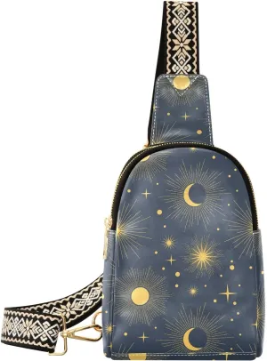 Leather Printed Sling Bag for Men Women Durable PU Leather Waterproof Crossbody Bag for Travel