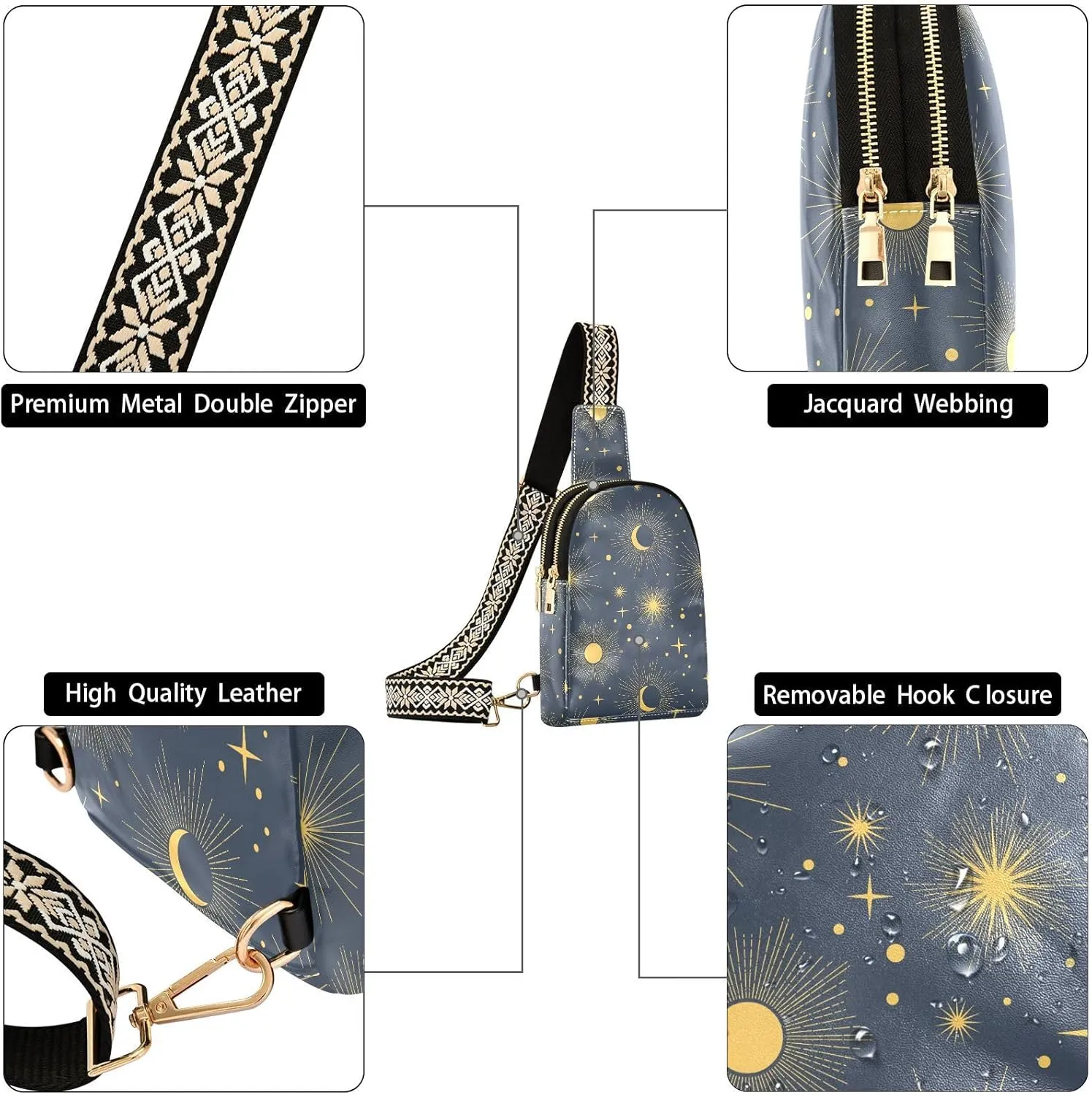 Leather Printed Sling Bag for Men Women Durable PU Leather Waterproof Crossbody Bag for Travel