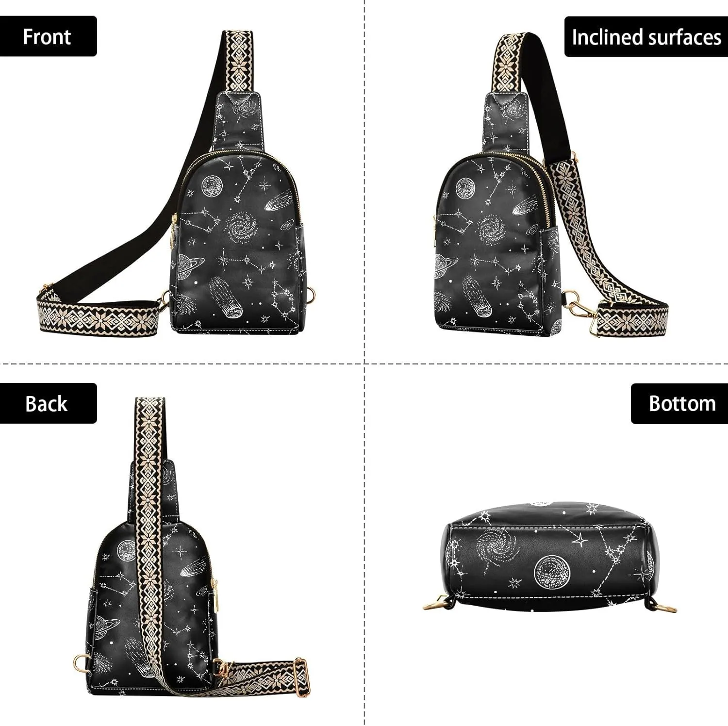 Leather Printed Sling Bag for Men Women Durable PU Leather Waterproof Crossbody Bag for Travel