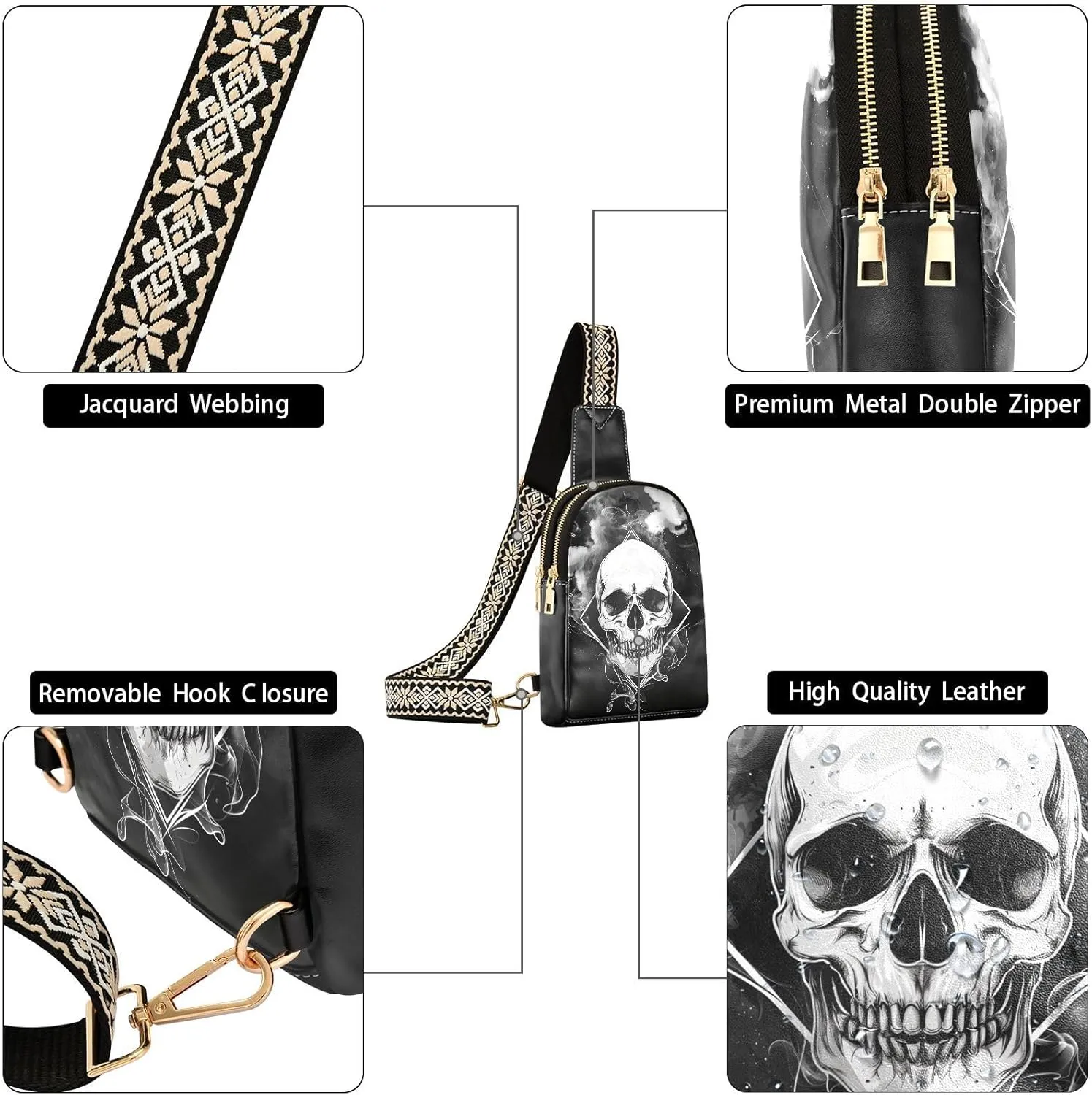 Leather Printed Sling Bag for Men Women Durable PU Leather Waterproof Crossbody Bag for Travel