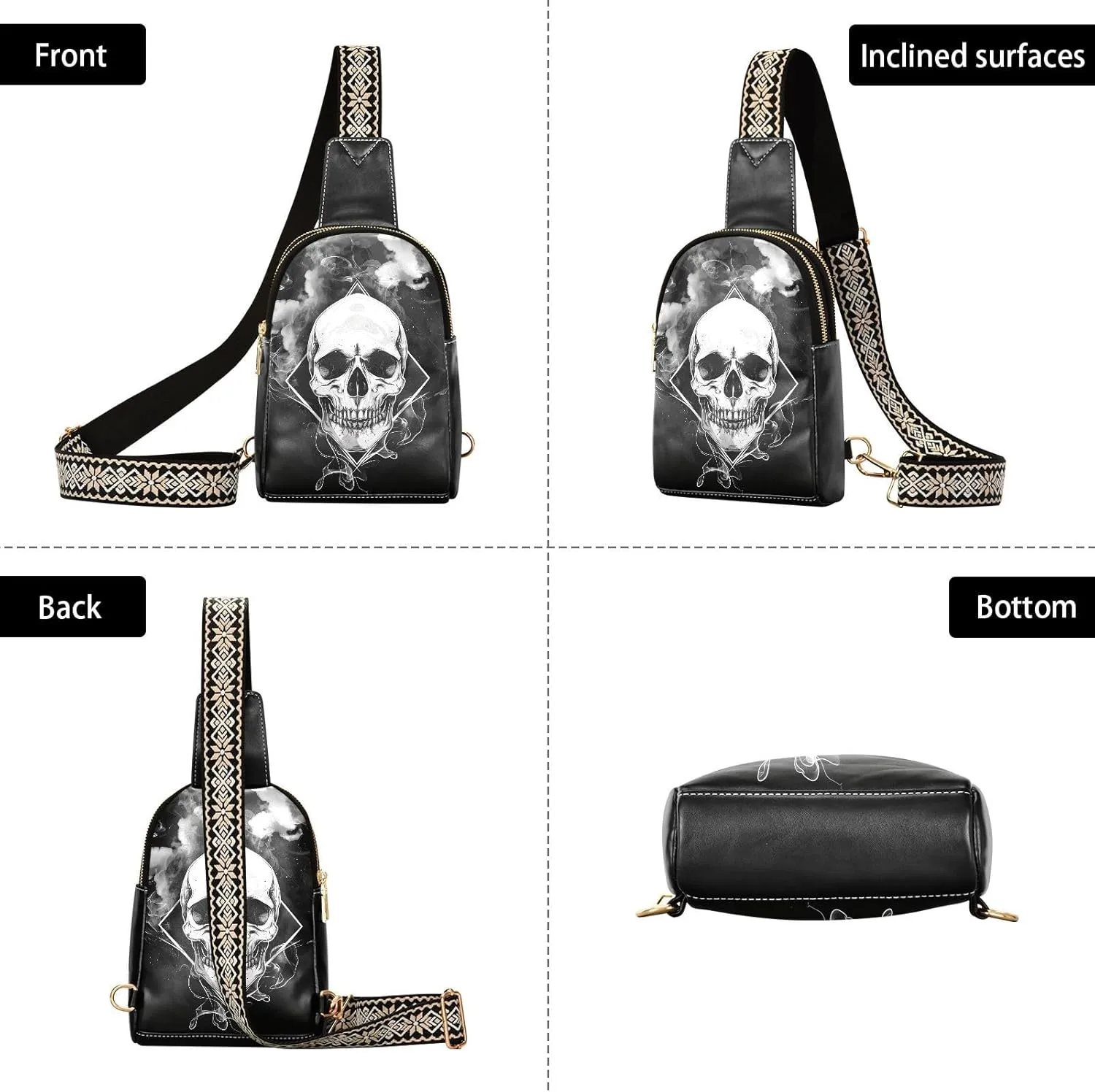 Leather Printed Sling Bag for Men Women Durable PU Leather Waterproof Crossbody Bag for Travel
