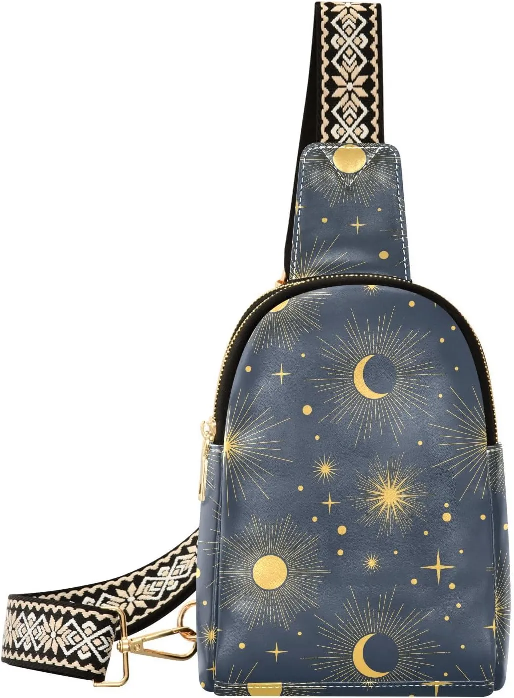Leather Printed Sling Bag for Men Women Durable PU Leather Waterproof Crossbody Bag for Travel