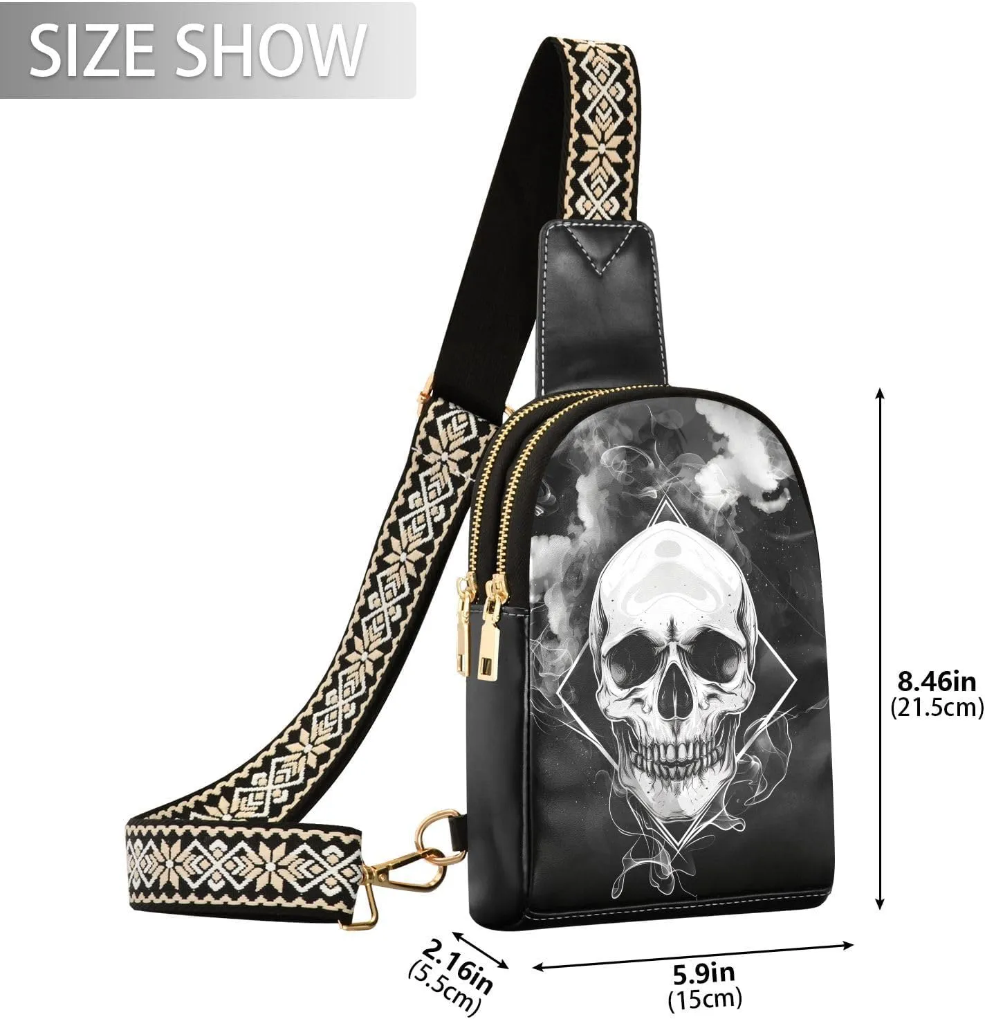 Leather Printed Sling Bag for Men Women Durable PU Leather Waterproof Crossbody Bag for Travel