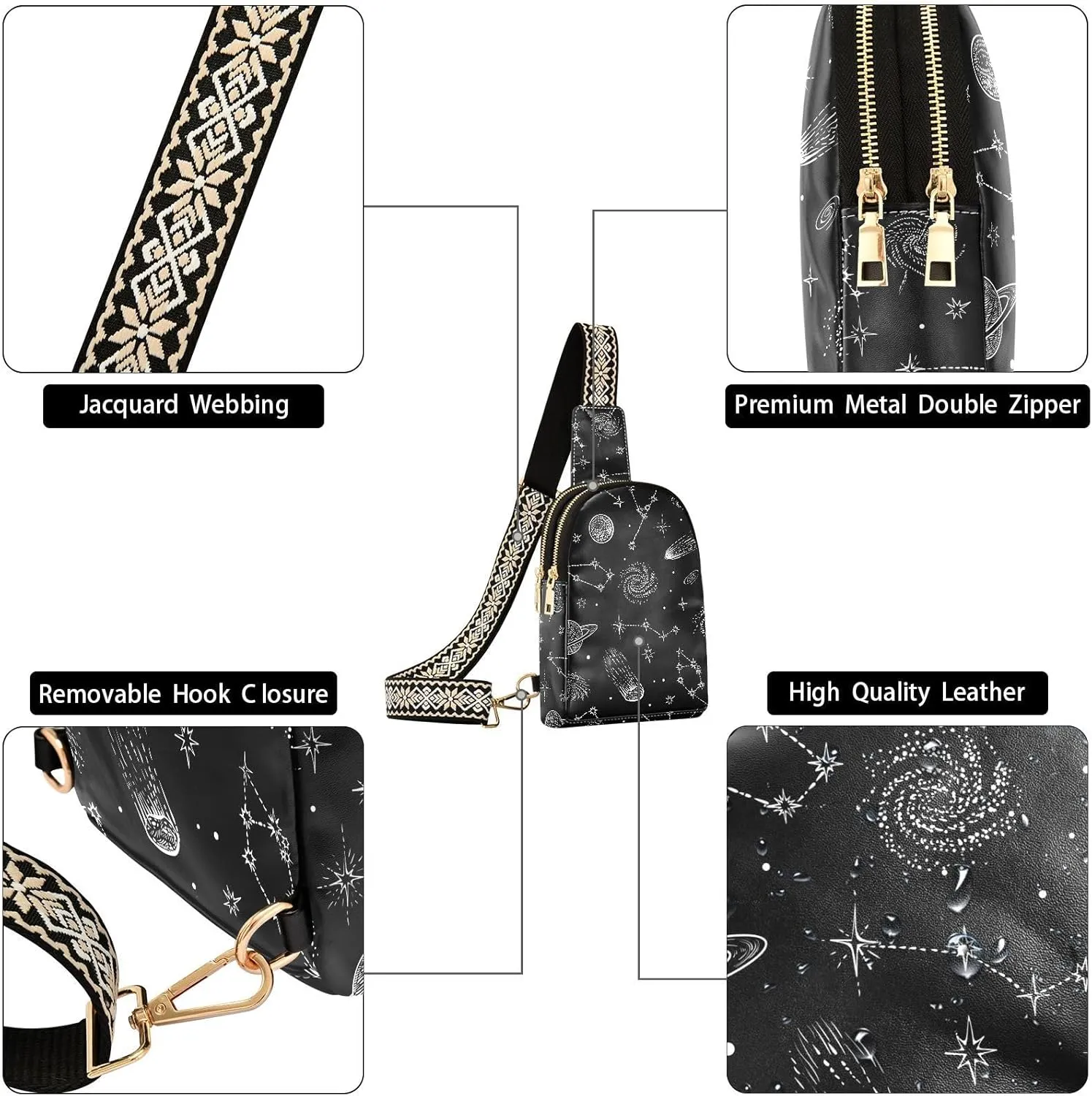 Leather Printed Sling Bag for Men Women Durable PU Leather Waterproof Crossbody Bag for Travel
