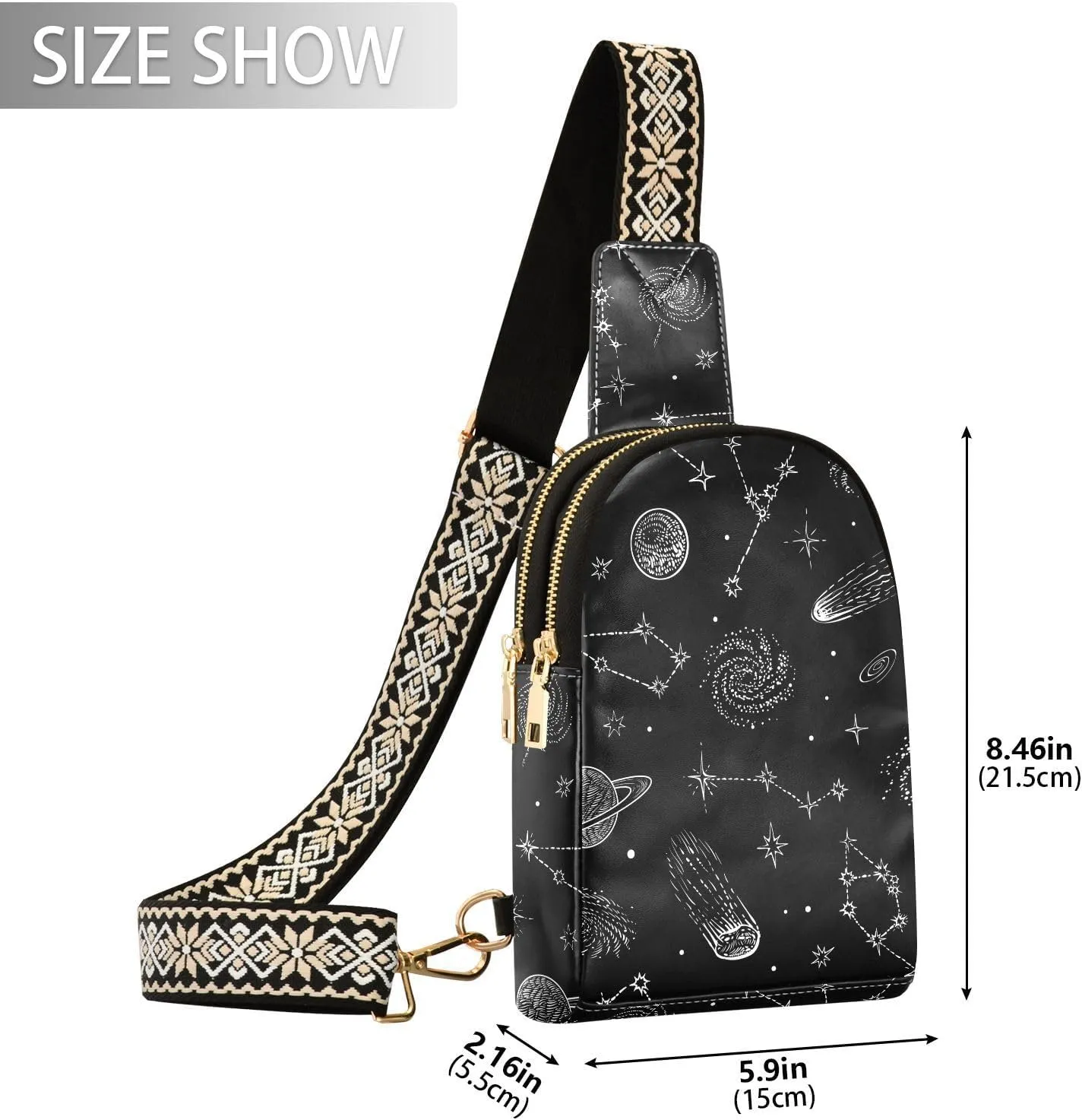 Leather Printed Sling Bag for Men Women Durable PU Leather Waterproof Crossbody Bag for Travel