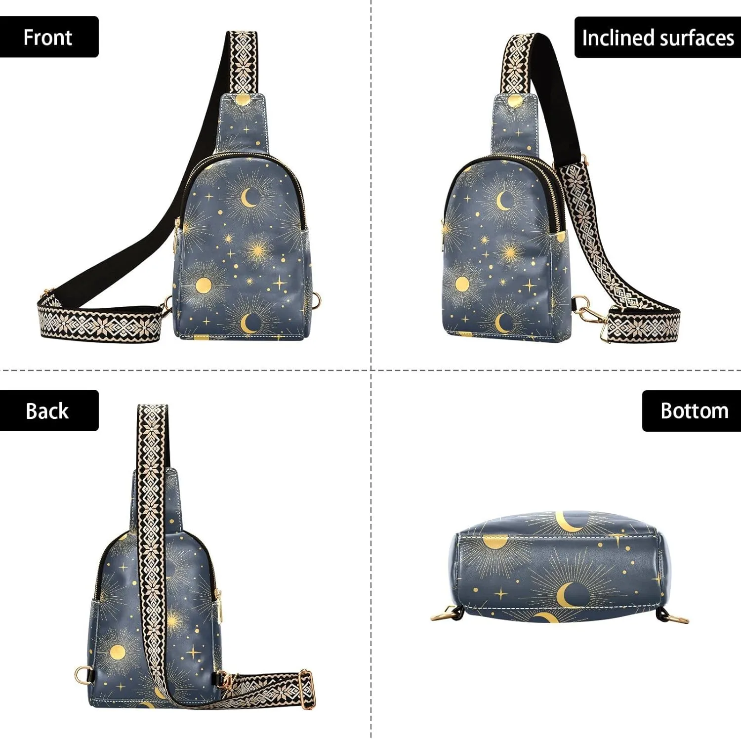 Leather Printed Sling Bag for Men Women Durable PU Leather Waterproof Crossbody Bag for Travel