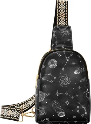 Leather Printed Sling Bag for Men Women Durable PU Leather Waterproof Crossbody Bag for Travel