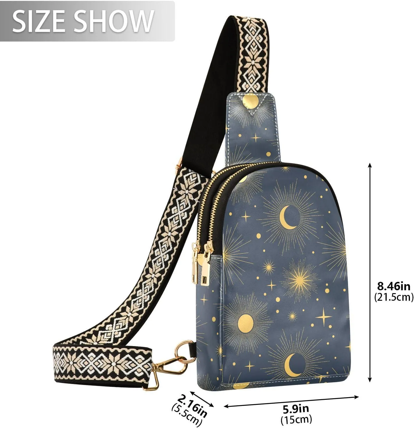 Leather Printed Sling Bag for Men Women Durable PU Leather Waterproof Crossbody Bag for Travel