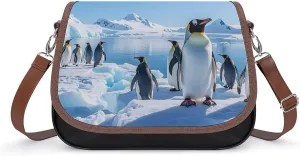 Leather Shoulder Bag for Women Penguin Antarctica Ice Crossbody Bags Small Shoulder Handbags Weekender Bag Shopper Handbag Travel Purse