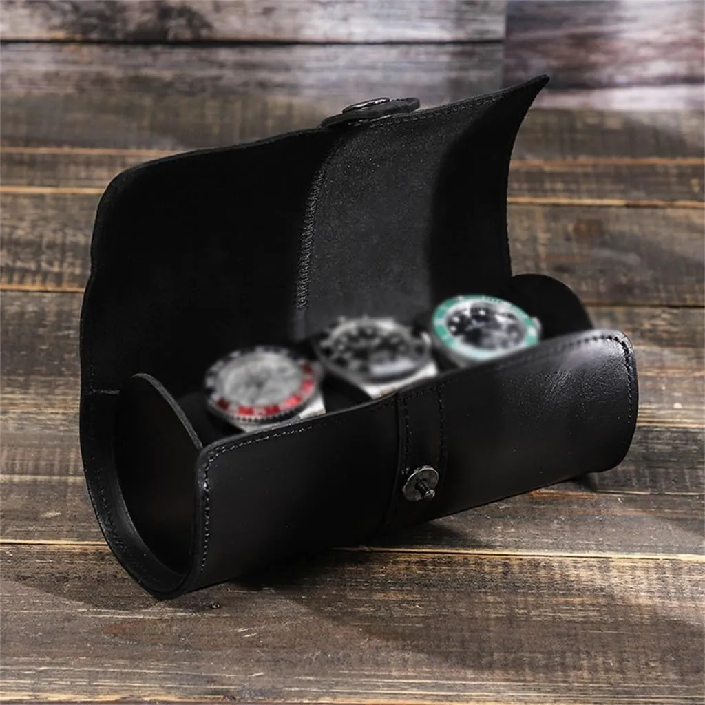 Leather Watch Case Buckle Convenient Travel Watch Storage Box Circular Watch Pocket