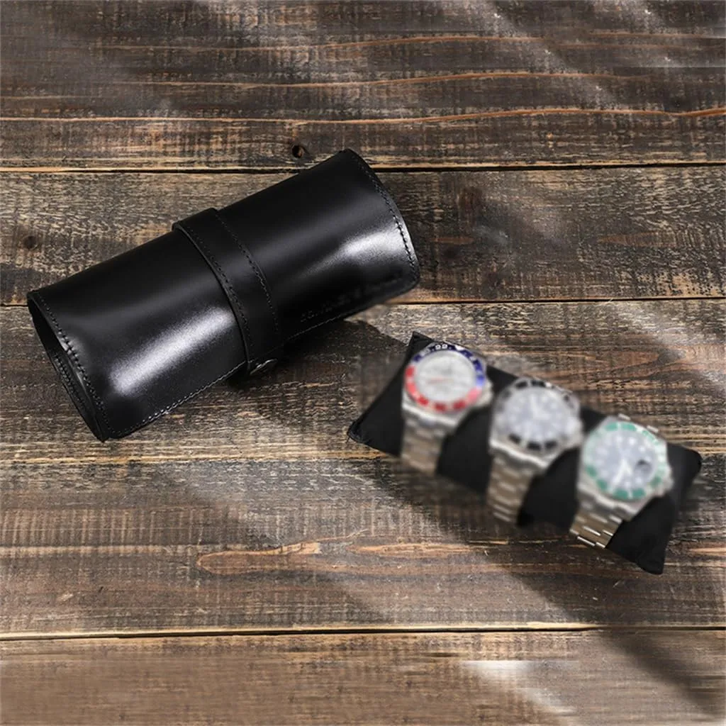 Leather Watch Case Buckle Convenient Travel Watch Storage Box Circular Watch Pocket