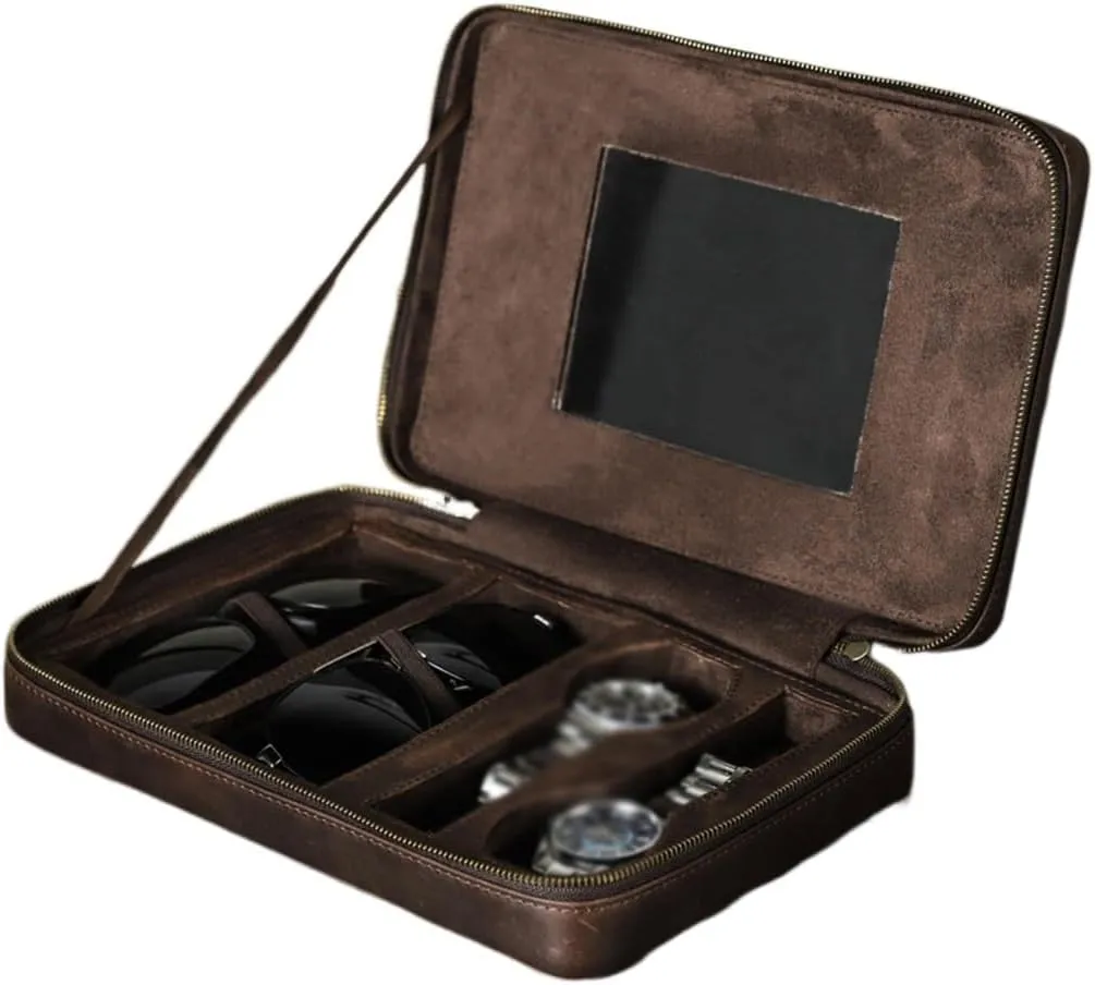 Leather Wristband with Glasses Case, Multifunctional Portable Mechanical Watch, Watch Storage Box