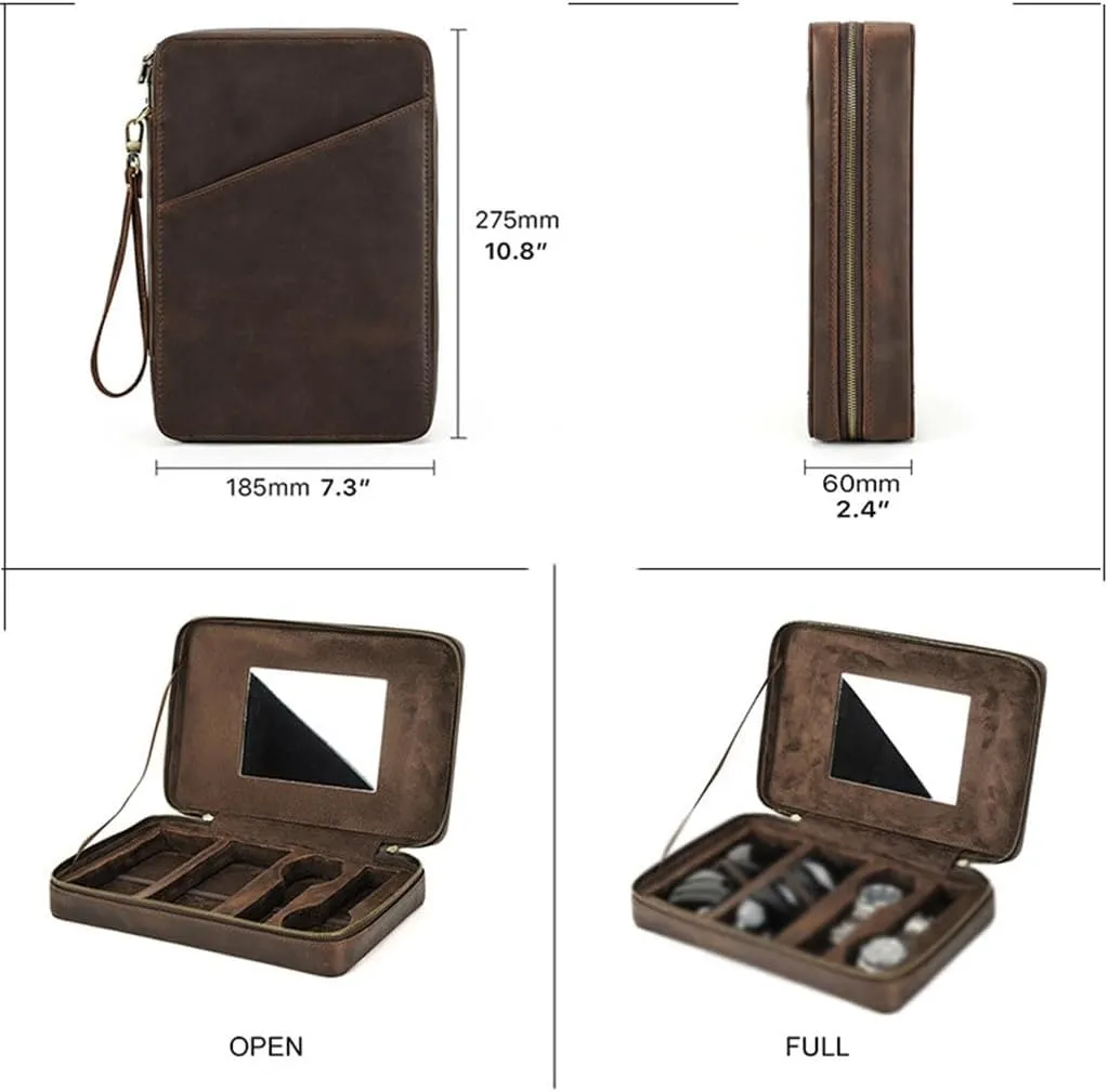 Leather Wristband with Glasses Case, Multifunctional Portable Mechanical Watch, Watch Storage Box