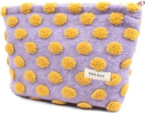 LETGO Fuzzy Makeup Bag Quilted Cosmetic Bag Puffy Coquette Makeup pouch Aesthetic Cotton Fleece Purple Travel Toiletry Bag Organizer Makeup Brushes Storage Bag for Women (Purple-Large)