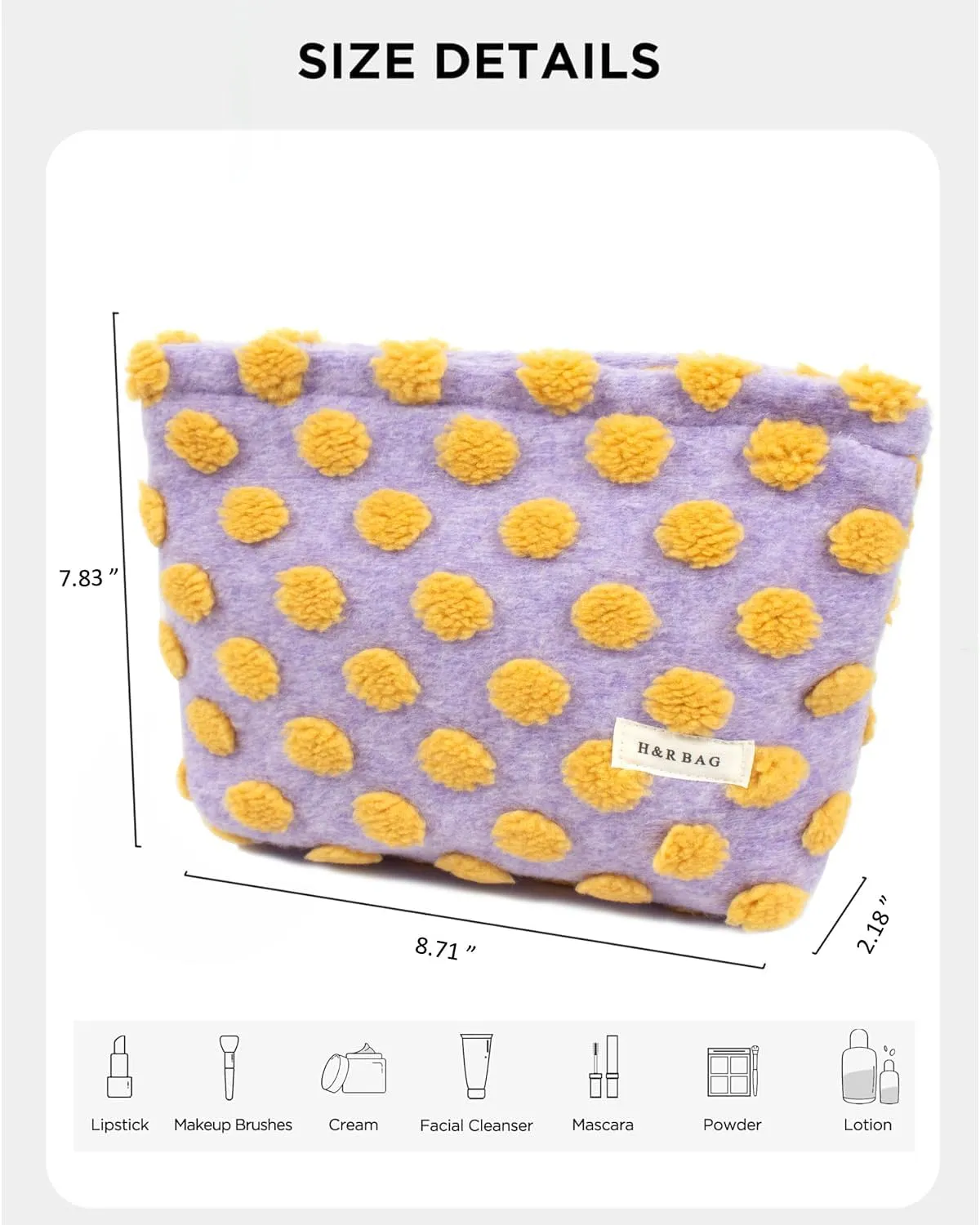 LETGO Fuzzy Makeup Bag Quilted Cosmetic Bag Puffy Coquette Makeup pouch Aesthetic Cotton Fleece Purple Travel Toiletry Bag Organizer Makeup Brushes Storage Bag for Women (Purple-Large)