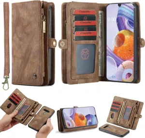 LG Stylo 6 Leather Wallet Detachable Zipper Case 11 Card Slots Holder LG Stylo 6 Flip Magnetic case Handle Wrist Strap Shockproof Pocket Handbag for Man Woman (LG Stylo 6, Brown)