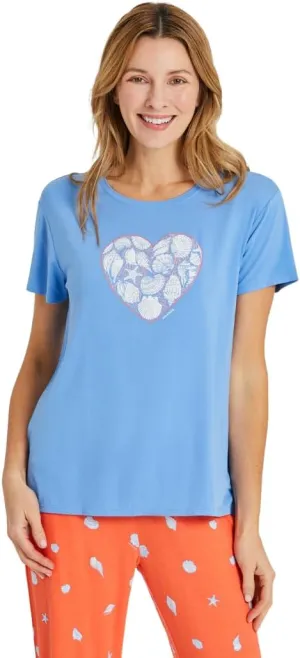 Life is Good Women's Shell Heart Lightweight Sleep Shirt, Cornflower Blue, Medium