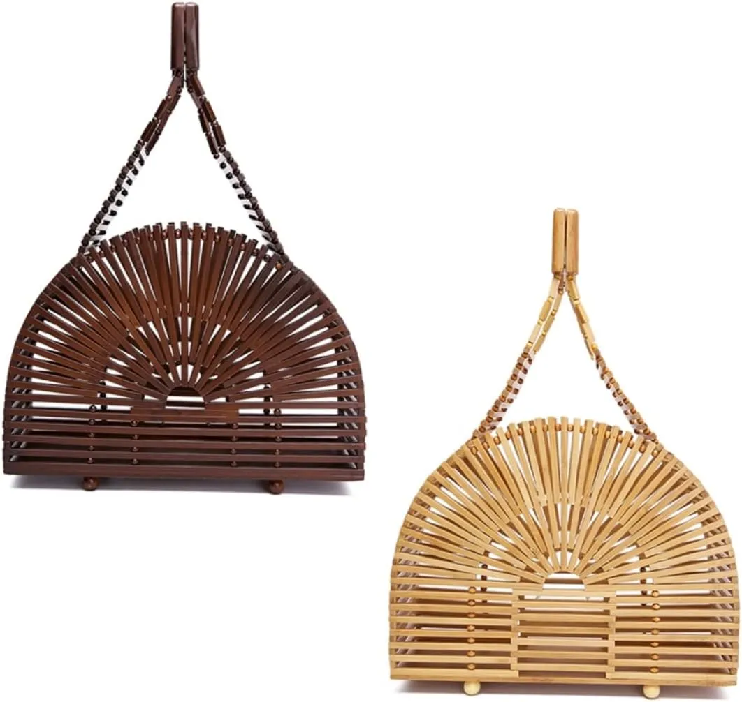LIFKOME Cage Bag for Women Bamboo Handbag Beige Semicircle Design Stylish Handbags for Holiday Random