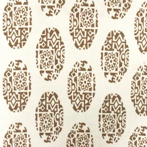 Light Ivory-Brown Ukrainian Oval Printed Cotton Basket Canvas Woven Fabric