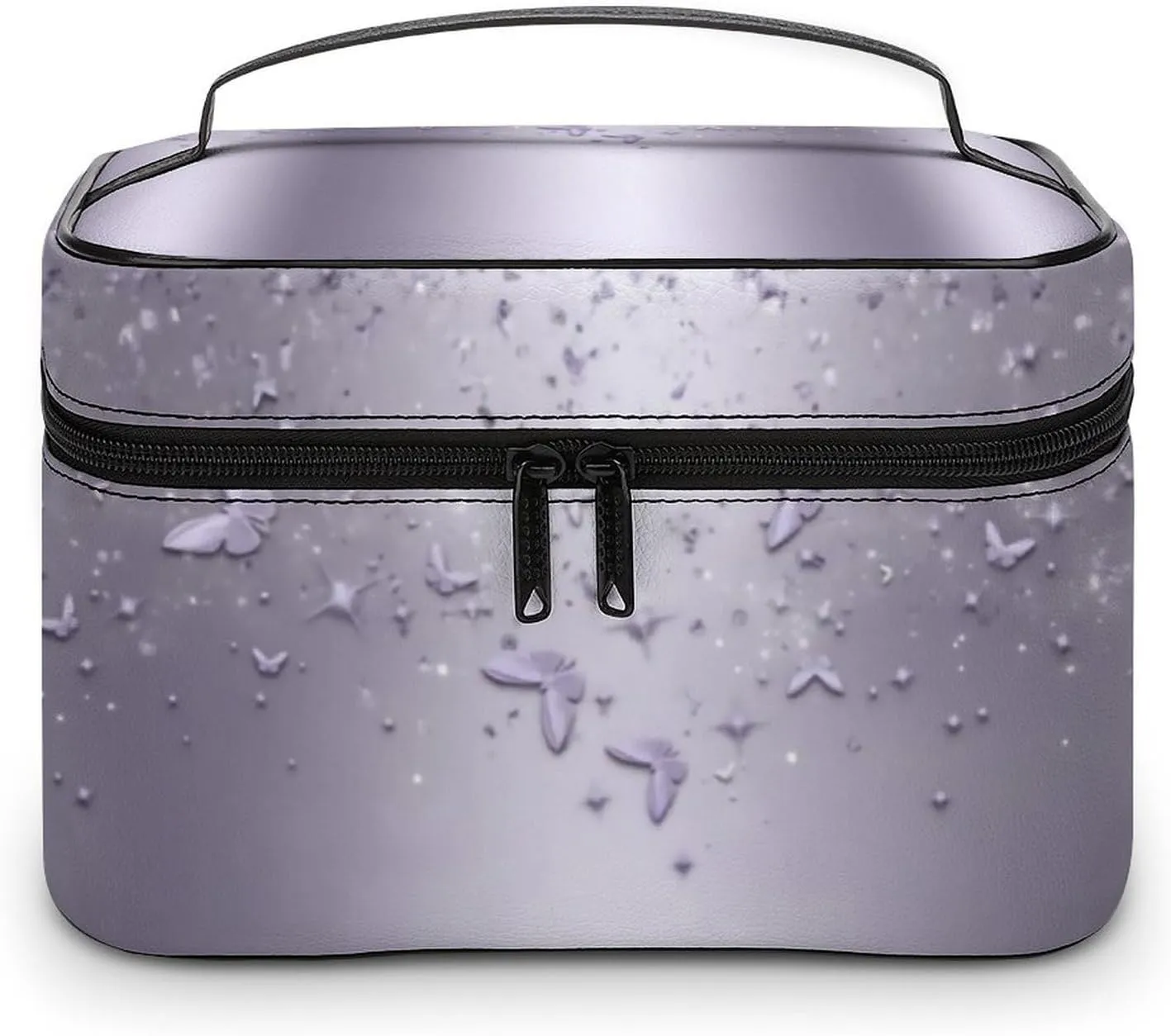 Lilac Shimmer Sparkle Flutter Butterfly Fashionable Portable Makeup Bag, Travel Makeup Bag Storage,