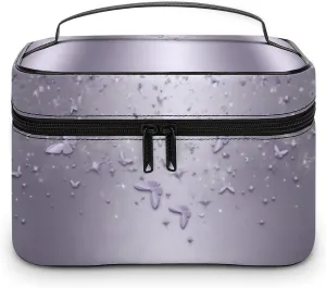 Lilac Shimmer Sparkle Flutter Butterfly Fashionable Portable Makeup Bag, Travel Makeup Bag Storage,
