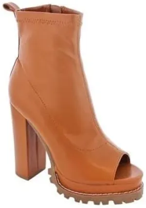 Liliana Women Fashionable Peep Open Toe Cutout Chunky Heel Bootie (8.5,MonclairHoney)