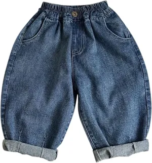 Little Girls Jeans Kids Casual Denim Joggers Soft Relax Fit Ankle Length Trousers Summer Baggy Jeans Boys