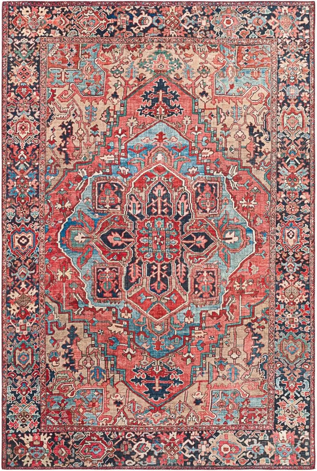 Livabliss Reeta Printed Medallion Area Rug,2'3" x 3'9",Bright Red/Wheat
