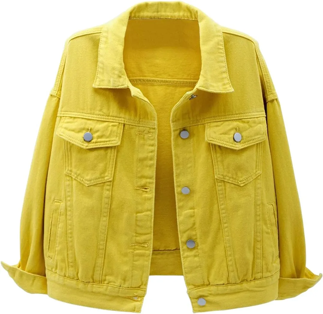 Locachy Women's Casual Denim Jacket Solid Color Basic Long Sleeve Jean Jacket Coat