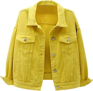 Locachy Women's Casual Denim Jacket Solid Color Basic Long Sleeve Jean Jacket Coat