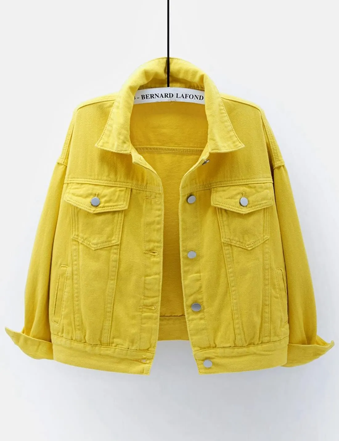 Locachy Women's Casual Denim Jacket Solid Color Basic Long Sleeve Jean Jacket Coat