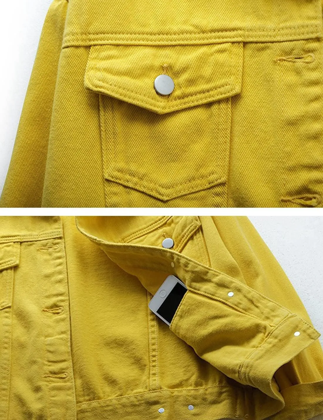 Locachy Women's Casual Denim Jacket Solid Color Basic Long Sleeve Jean Jacket Coat