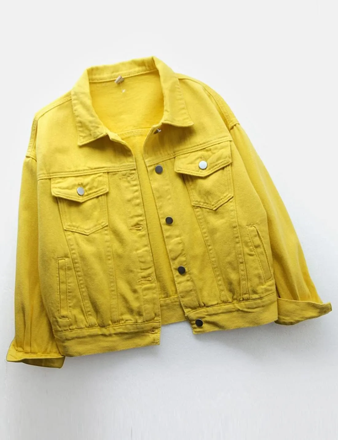 Locachy Women's Casual Denim Jacket Solid Color Basic Long Sleeve Jean Jacket Coat