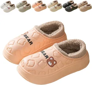 Loizziuy Bear Spring Winter Outdoor Slippers for women Home Anti-Slip Plush Backless Cotton-Padded Silent Waterproof Indoor Warm