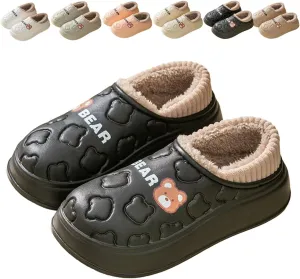 Loizziuy Bear Spring Winter Outdoor Slippers for women Home Anti-Slip Plush Backless Cotton-Padded Silent Waterproof Indoor Warm