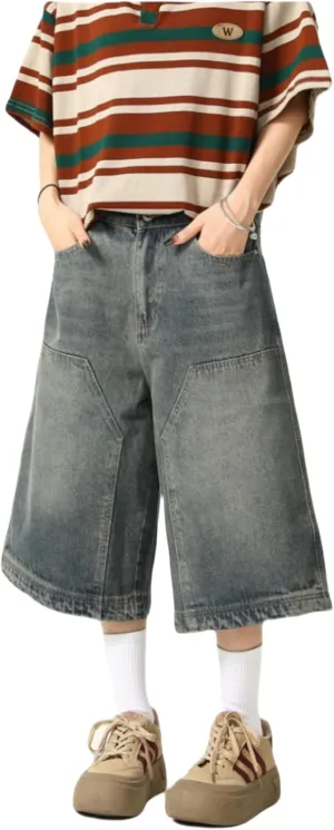 Long Denim Shorts Jorts Y2k Baggy Jeans Shorts Vintage Skater Pants Cargo Jorts Harajuku Streetwear