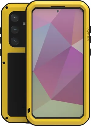 LOVE MEI Compatible with Samsung Galaxy S24 Plus Case, Outdoor Waterproof Military Heavy Duty Shockproof Dust/Dirt Proof Hybrid Aluminum Metal Silicone Tempered Glass Full Body Cover (Yellow)