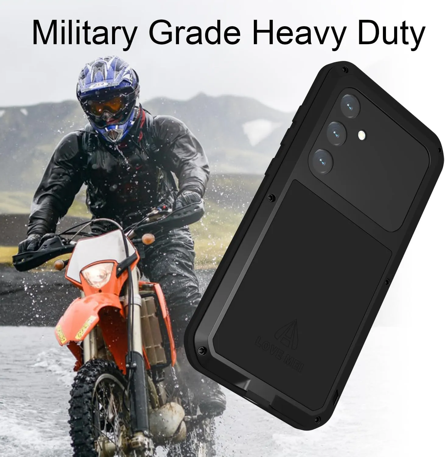 LOVE MEI Compatible with Samsung Galaxy S24 Plus Case, Outdoor Waterproof Military Heavy Duty Shockproof Dust/Dirt Proof Hybrid Aluminum Metal Silicone Tempered Glass Full Body Cover (Yellow)