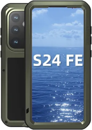 LOVE MEI for Samsung Galaxy S24 FE Case,Outdoor Sports Military Heavy Duty Metal Shockproof Dustproof Full Body Case with Built in Tempered Glass Screen Protector (Green, S24 FE)