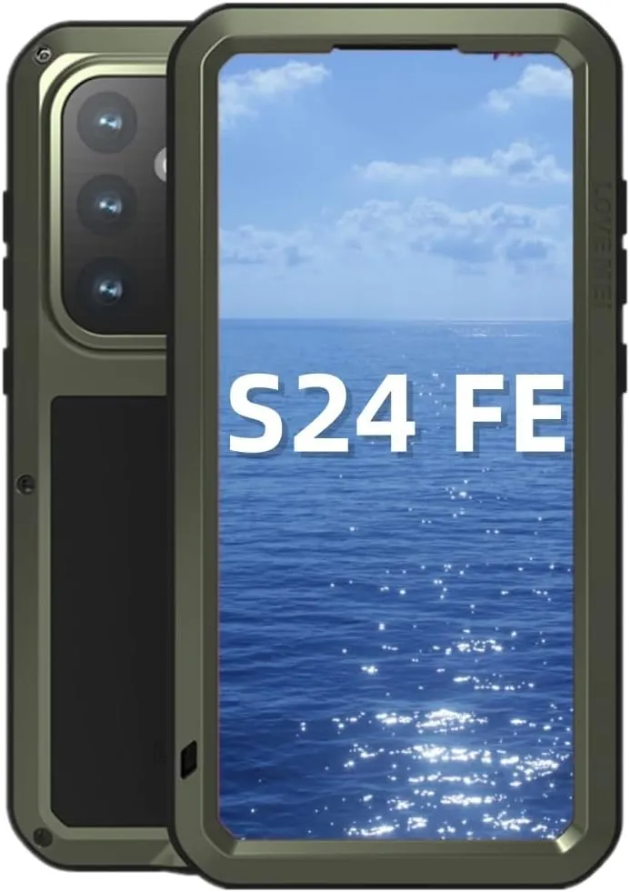 LOVE MEI for Samsung Galaxy S24 FE Case,Outdoor Sports Military Heavy Duty Metal Shockproof Dustproof Full Body Case with Built in Tempered Glass Screen Protector (Green, S24 FE)