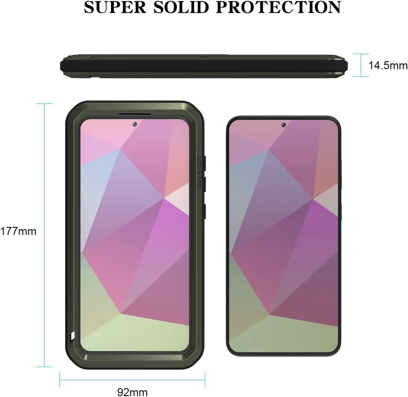 LOVE MEI Military Rugged Case for Samsung Galaxy S24 Plus, with Tempered Glass Screen Protector, Shockproof Dustproof Scratch Proof Hybrid Metal and Silicone Gel Heavy Duty Full Body Cover Green