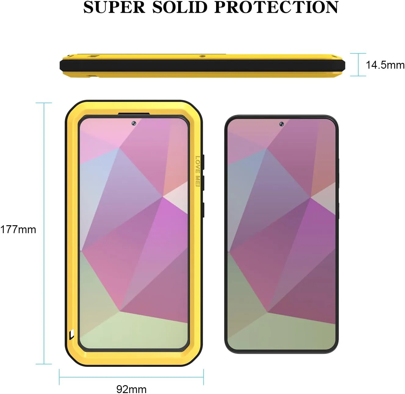 LOVE MEI Military Rugged Case for Samsung Galaxy S24 Plus, with Tempered Glass Screen Protector, Shockproof Dustproof Scratch Proof Hybrid Metal and Silicone Gel Heavy Duty Full Body Cover Yellow