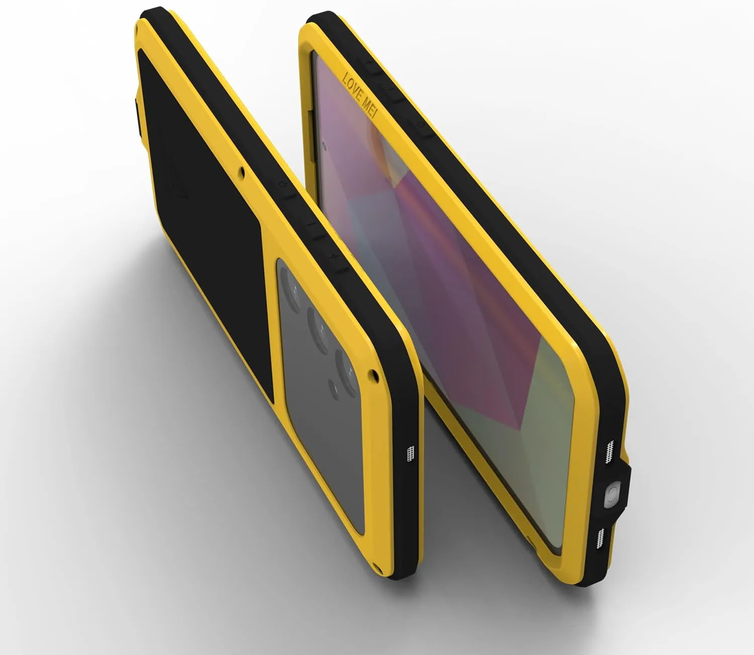 LOVE MEI Military Rugged Case for Samsung Galaxy S24 Plus, with Tempered Glass Screen Protector, Shockproof Dustproof Scratch Proof Hybrid Metal and Silicone Gel Heavy Duty Full Body Cover Yellow