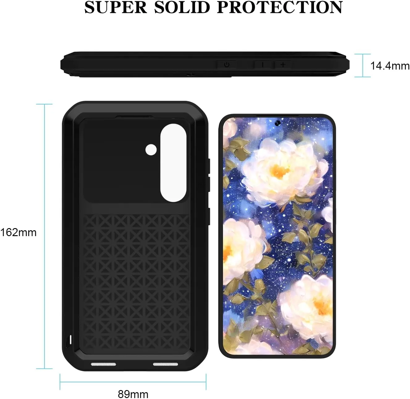 LOVE MEI Military Rugged Case for Samsung Galaxy S25, with Tempered Glass Screen Protector, Shockproof Dustproof Scratch Proof Hybrid Metal and Silicone Gel Heavy Duty Full Body Cover Black