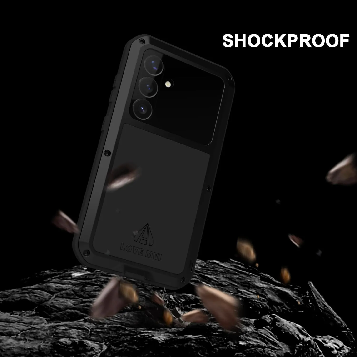 LOVE MEI Military Rugged Case for Samsung Galaxy S25, with Tempered Glass Screen Protector, Shockproof Dustproof Scratch Proof Hybrid Metal and Silicone Gel Heavy Duty Full Body Cover Black